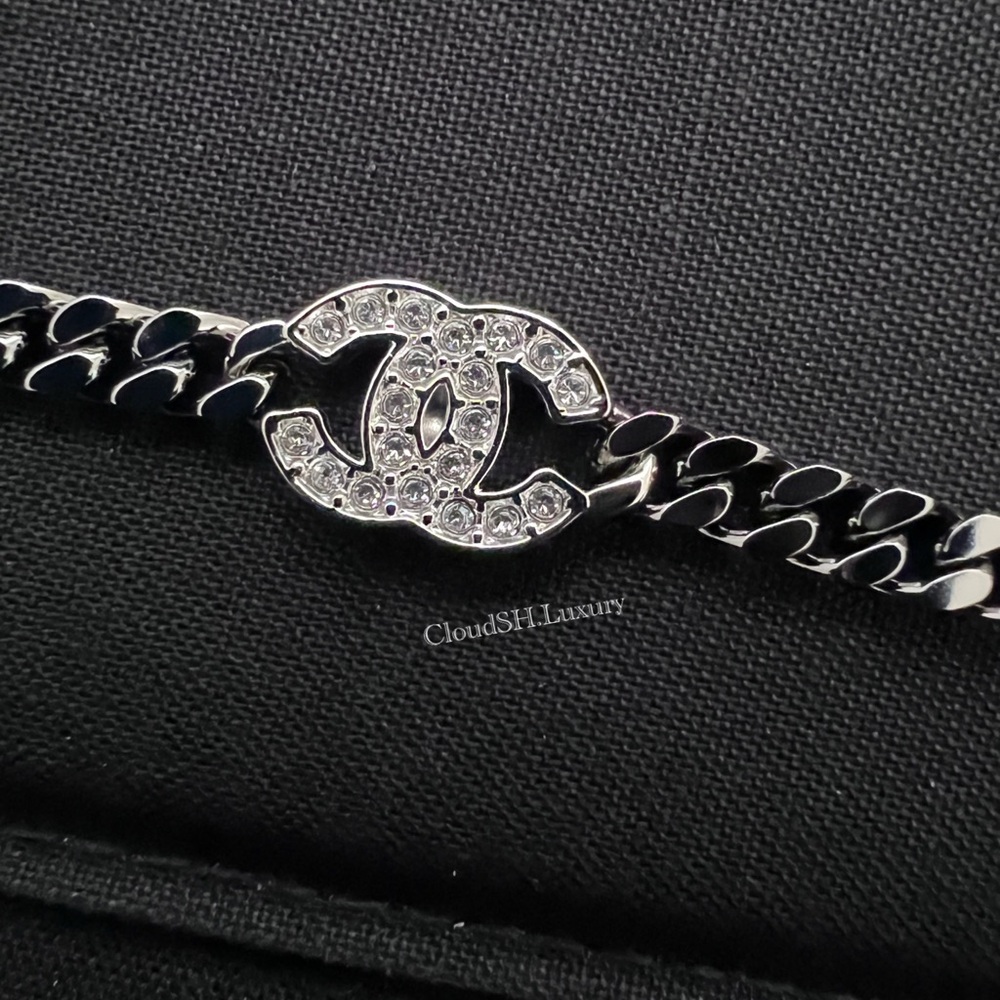 Auth Chanel 21A Crystal CC Logo Chain Belt w/ Ruthenium Hardware - Picture 4 of 12